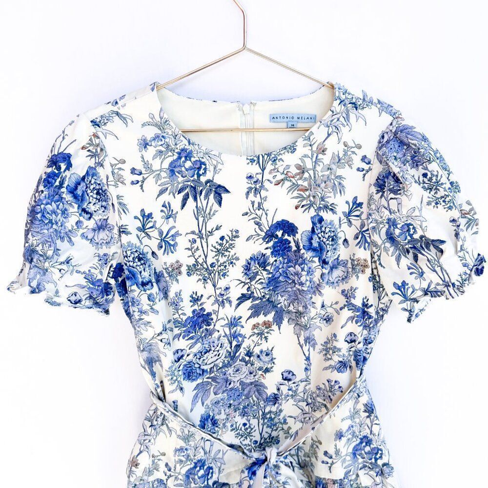 Antonio Melani Jessie Blue Skies White Floral Short Sleeve Drop Waist Dress 14 - Picture 5 of 12